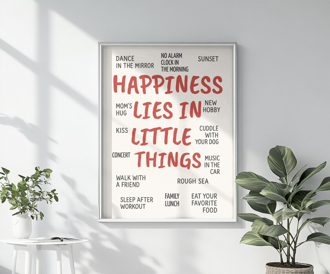 Happiness Lies In Little Things Coral Red Typography Quote Poster - Image 4