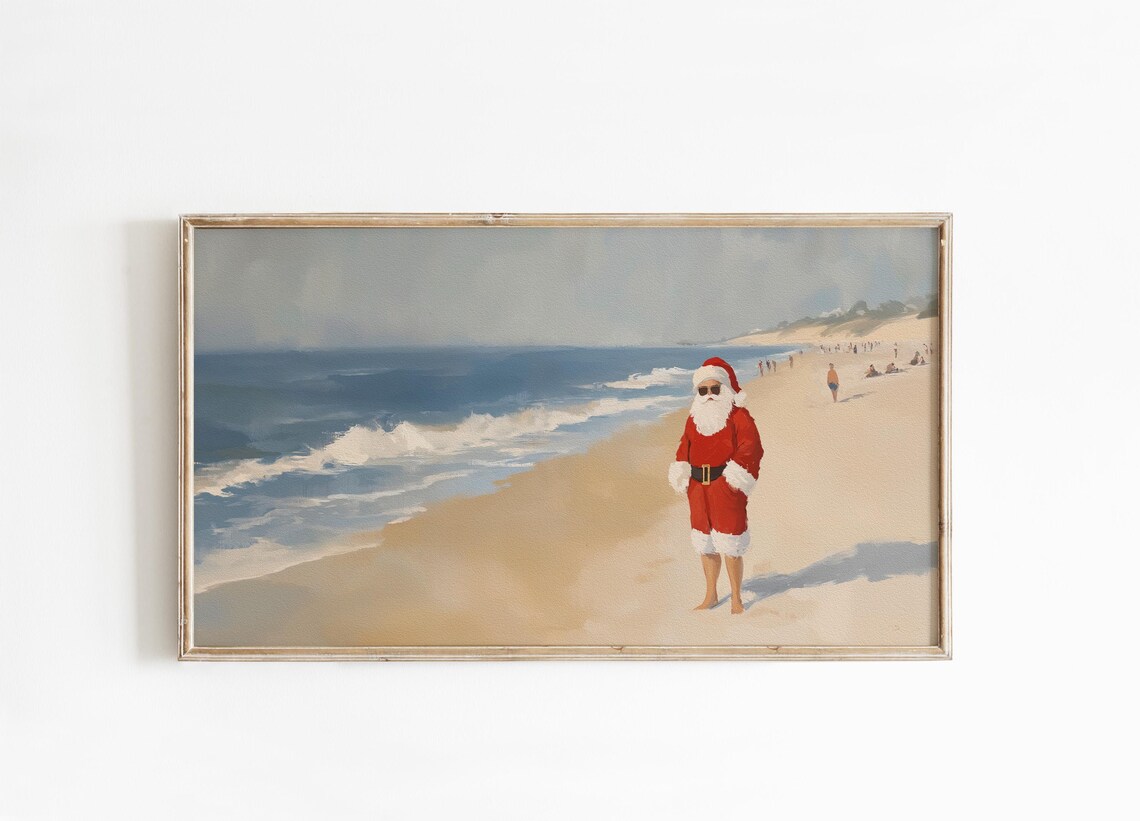 Santa Claus Beach Vacation Sunglasses Coastal Christmas Poster