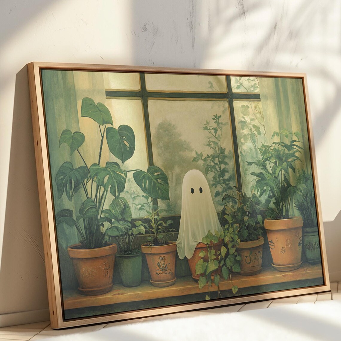 Whimsical Ghost and Houseplants, Cozy Decor Art Print