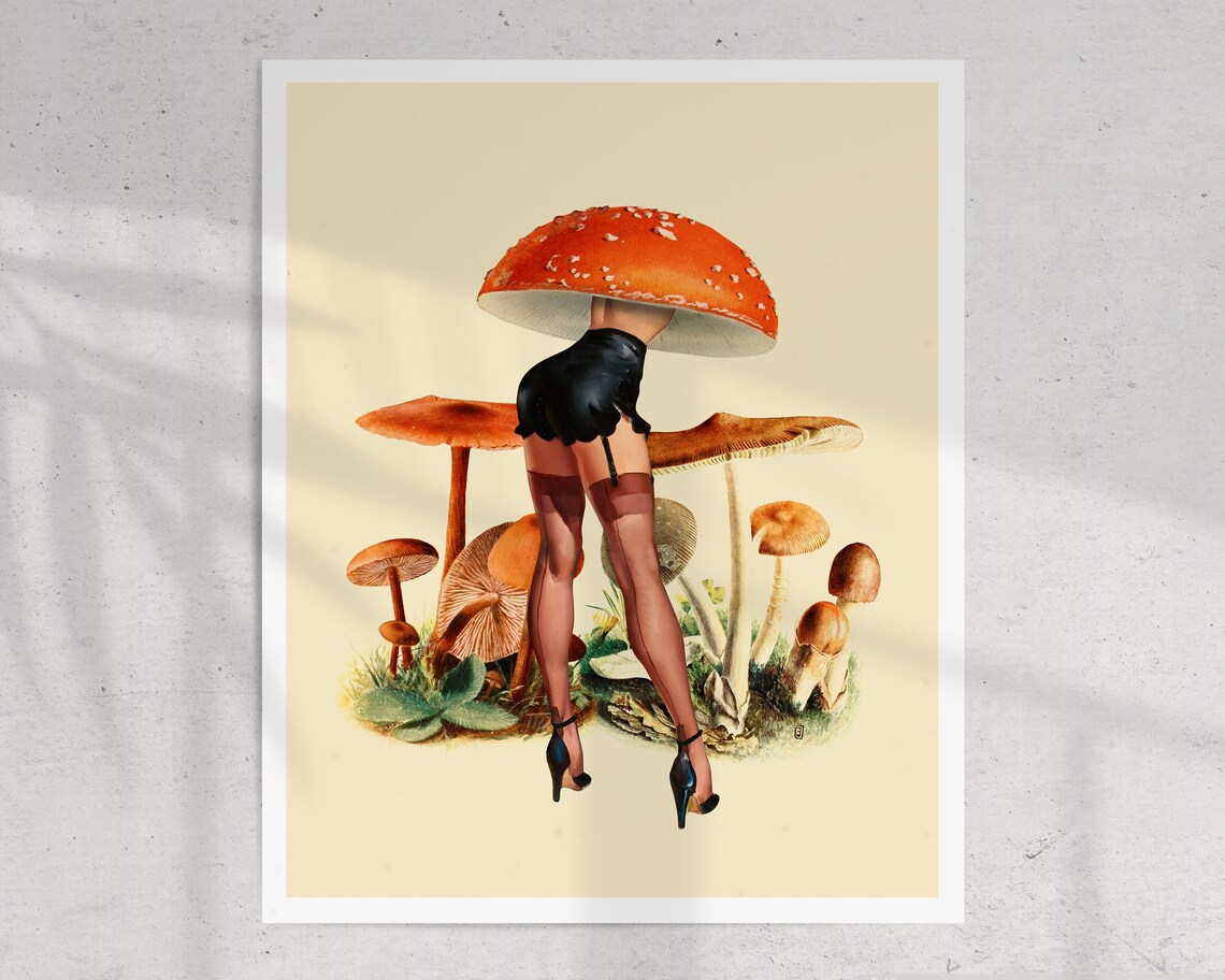 Mushroom Pin Up Trippy Retro Art Print - Image 3