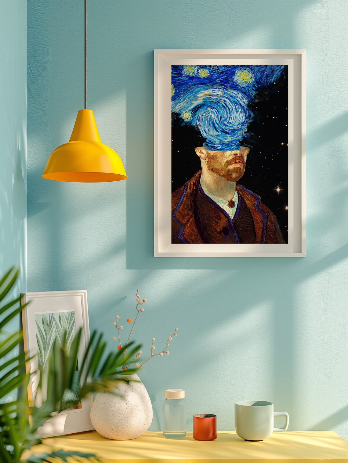 Van Gogh Portrait With Starry Night Swirling From Mind Surreal Art Poster - Image 2