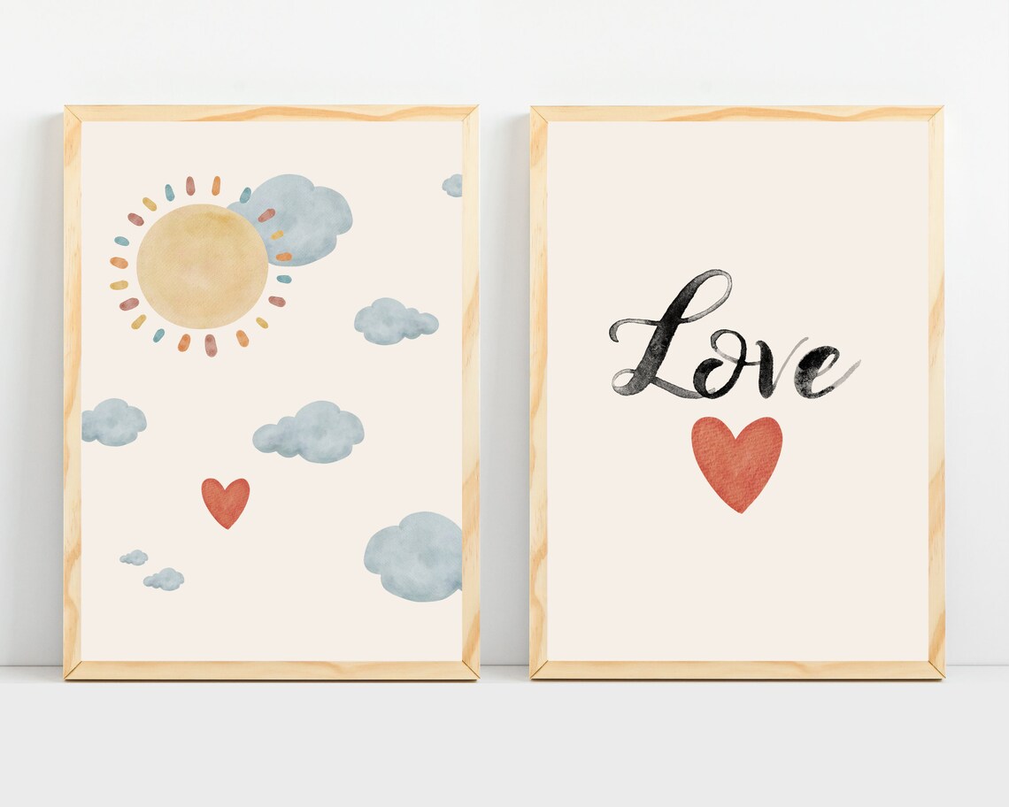 Boho Nursery Prints Sun Clouds Nursery Wall Art Abstract Sky Nursery Decor Nursery Love Quotes Art Heart Baby Girl Room Sign - Image 4
