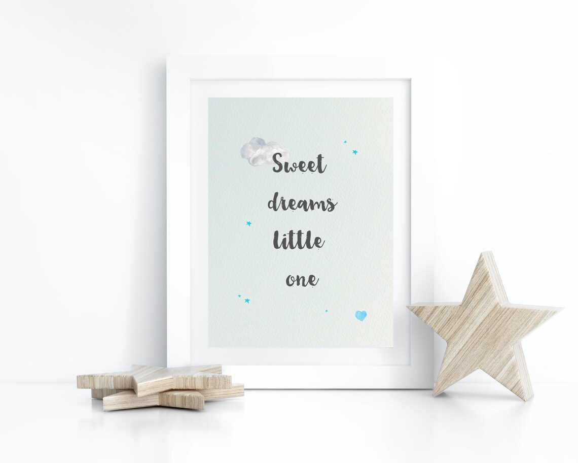 Cloud Nursery Print Sweet Dreams Nursery Wall Decor Night Sky Nursery Sky Nursery Art Baby Boy Watercolor Nursery Prints Kids Room Poster - Image 3