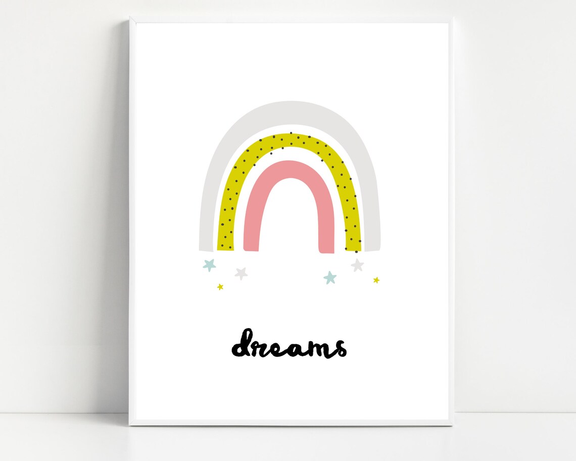 Inspirational Girls Bedroom Decor Rainbow Print Stars Girls Wall Art Toddler Motivational Poster Kids Positive Print Little Girl Wall Decor