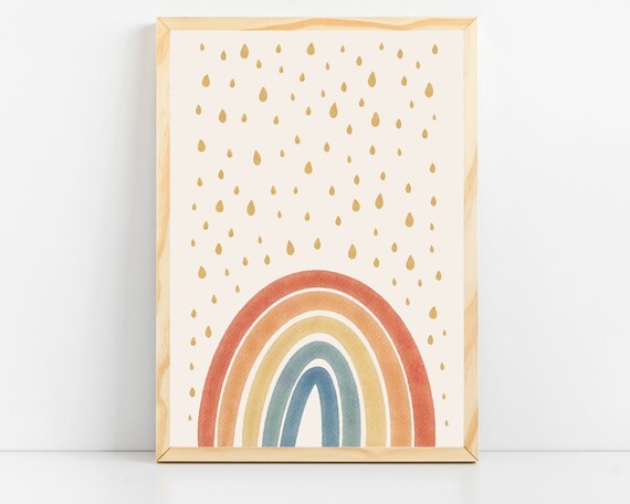 Rainbow Boho Nursery Decor Wall Art Baby Girl Room Rainbow Prints Watercolor Raindrops Kids Room Art Playroom Decor Art Poster