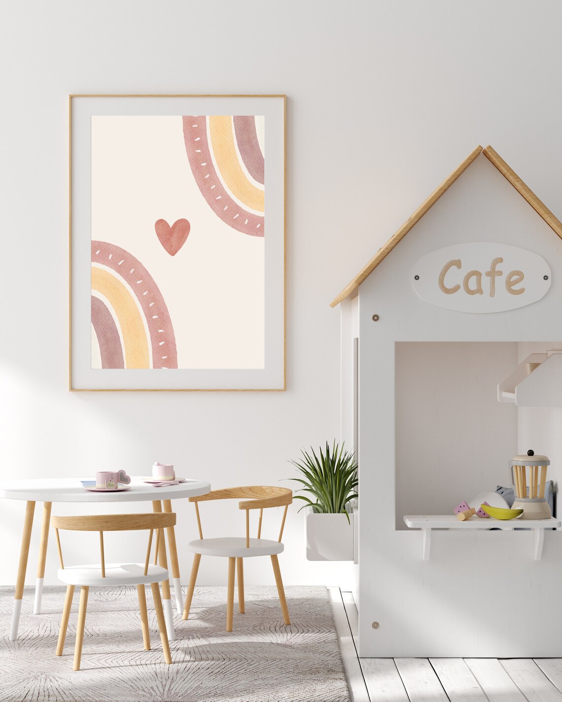 Pink Rainbow Print Baby Girl Nursery Wall Decor Kids Room Art Boho Heart Artwork Playroom Poster Blush Gold Toddler Picture - Image 2