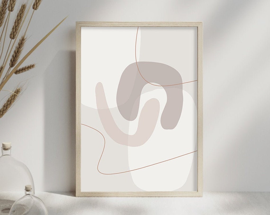 Blush Beige Soft Shapes Delicate Line Minimal Abstract Wall Print - Image 2