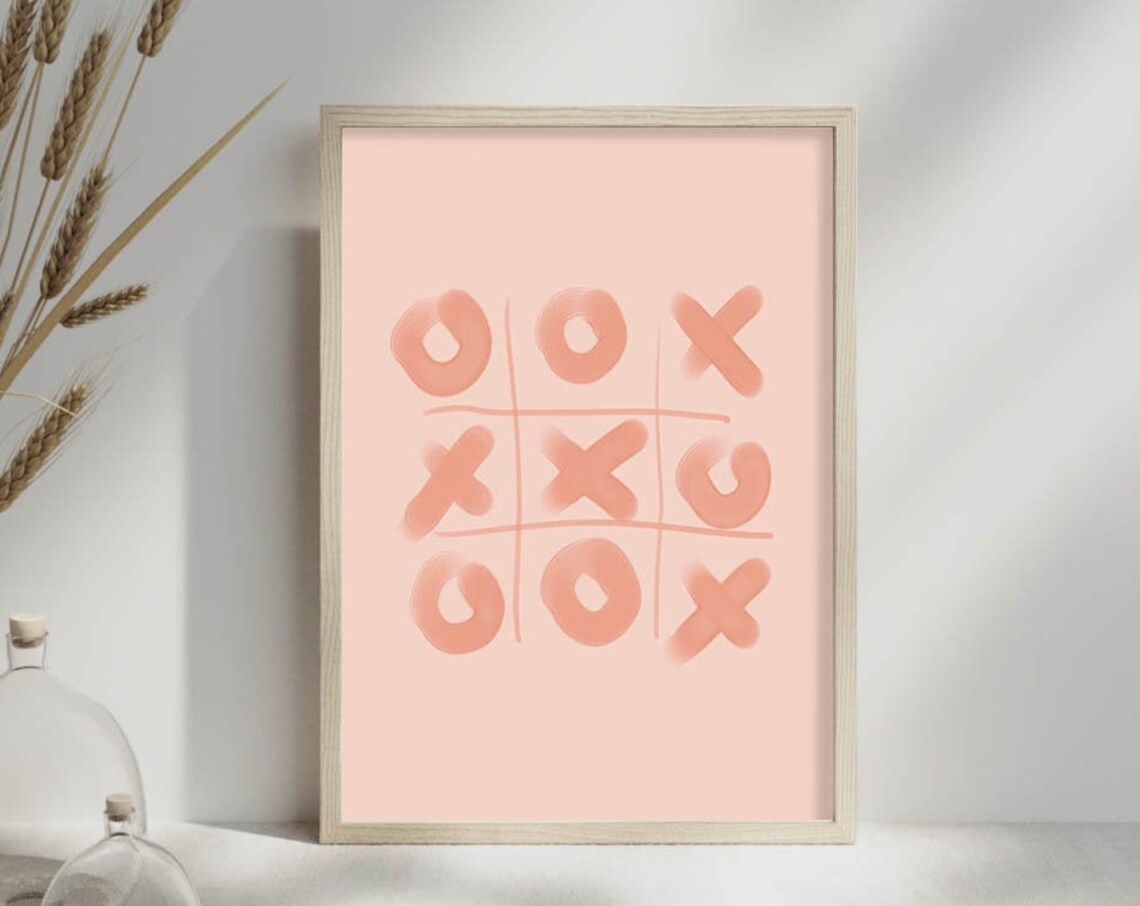 Peach Tic Tac Toe Noughts and Crosses Playful Pastel Pink Game Poster - Image 2