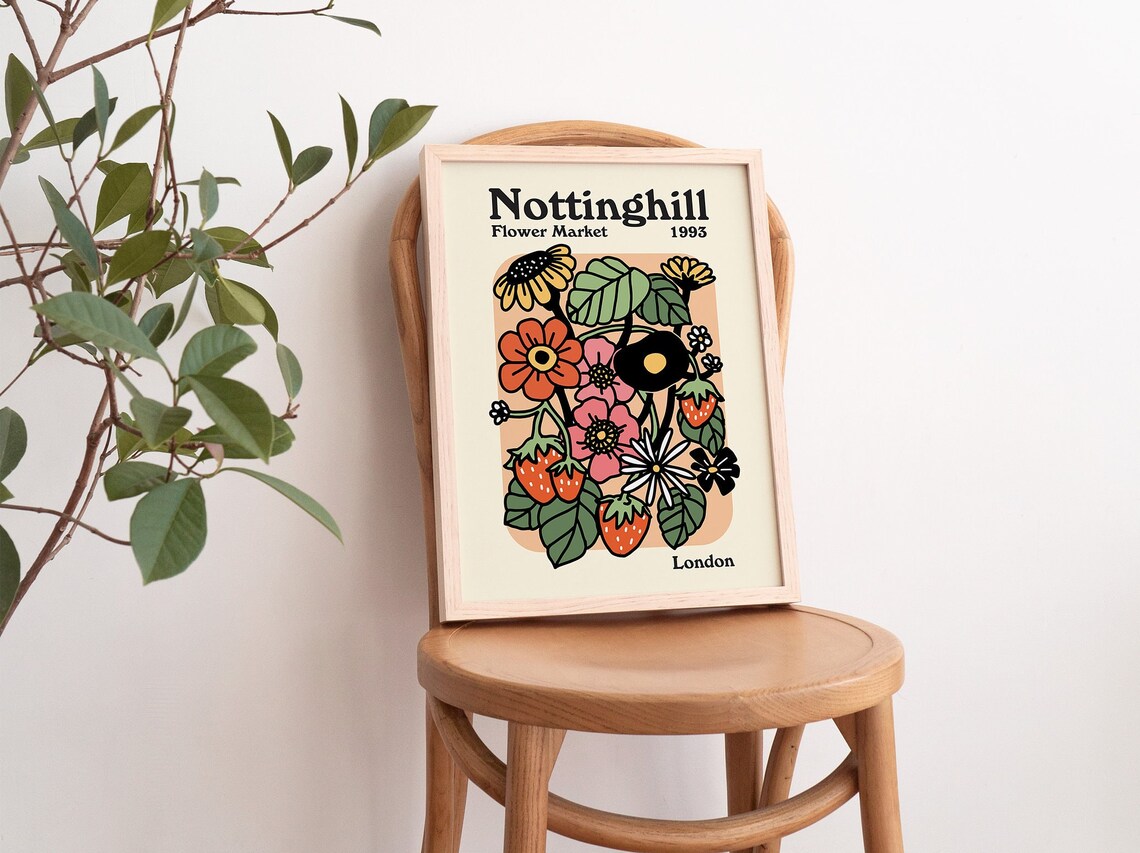 Nottinghill Flower Market 1993 London Retro Botanical Floral Poster - Image 3