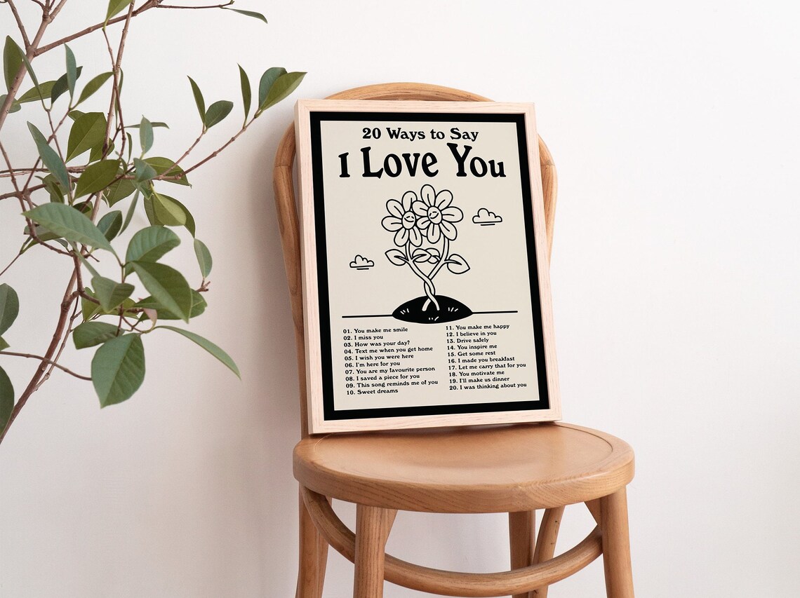 20 Ways To Say I Love You Romantic Flower List Retro Quote Poster - Image 3