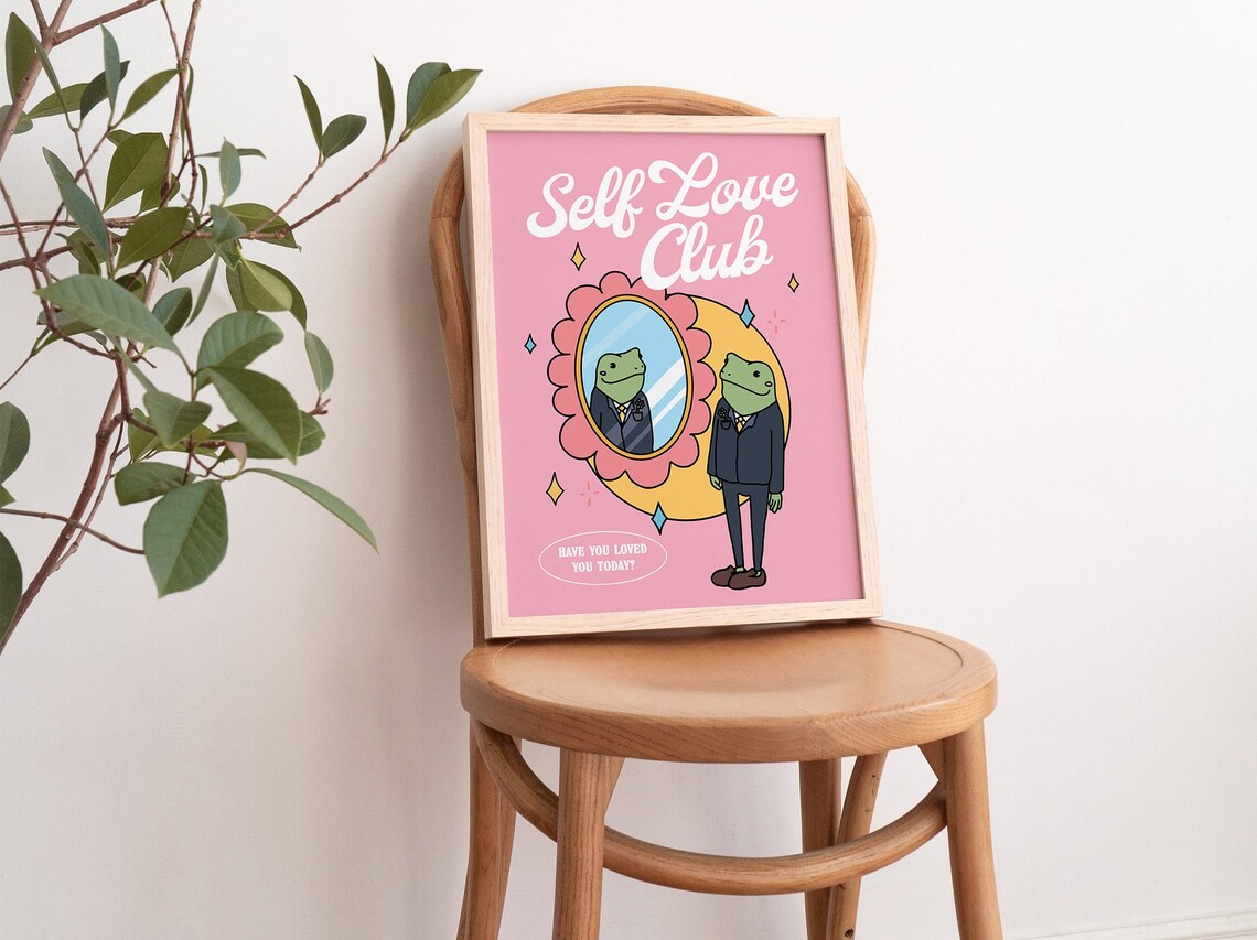 Girly Frog Self Care Club Retro Art Print - Image 3