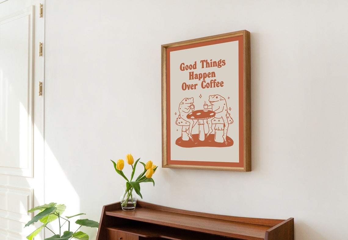 Retro Frog Coffee Print Frog Poster Kitchen Wall Decor Frog Art Prints Orange Poster Kitchen - Image 2