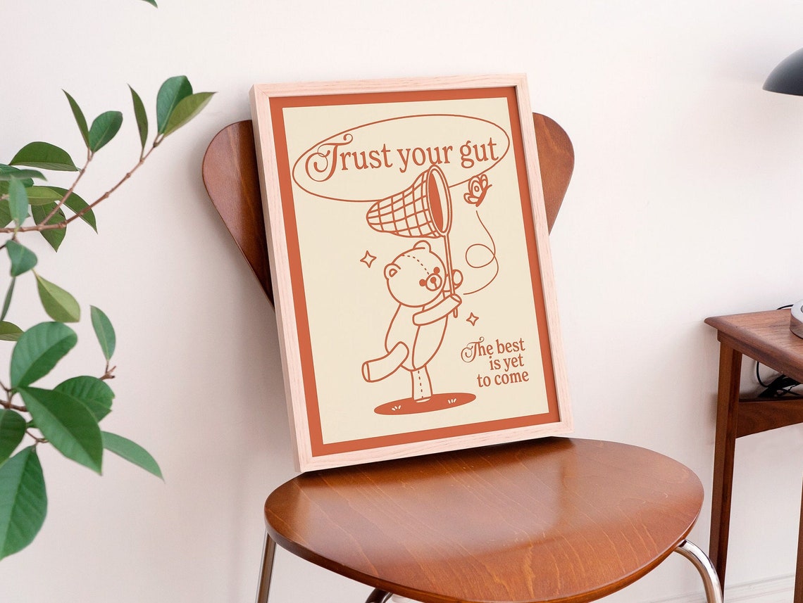 Trust Your Gut Retro Teddy Bear Butterfly Net Motivational Poster - Image 4