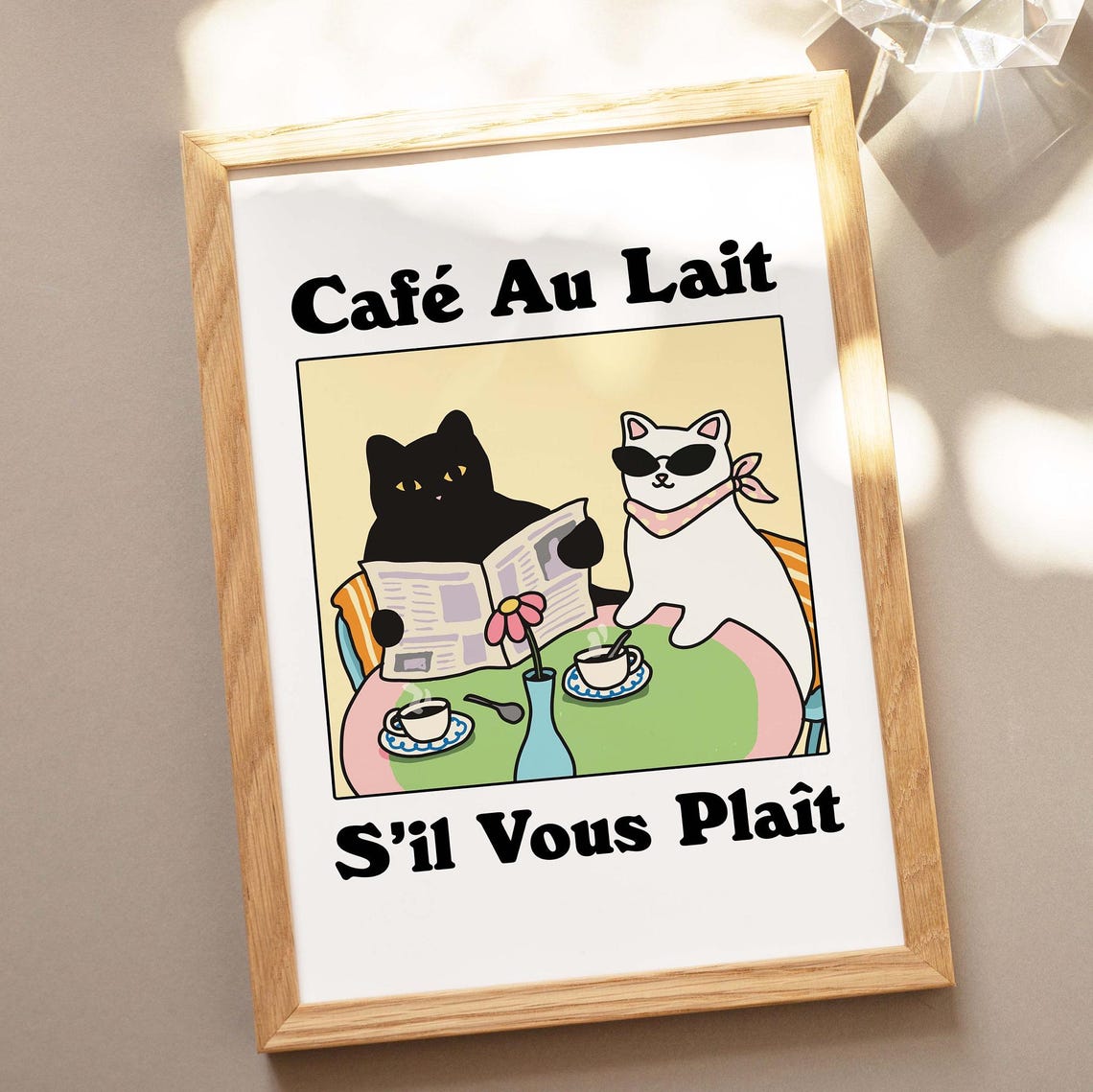 Cafe Au Lait Funny French Cats Bistro Coffee Kitchen Wall Poster - Image 3