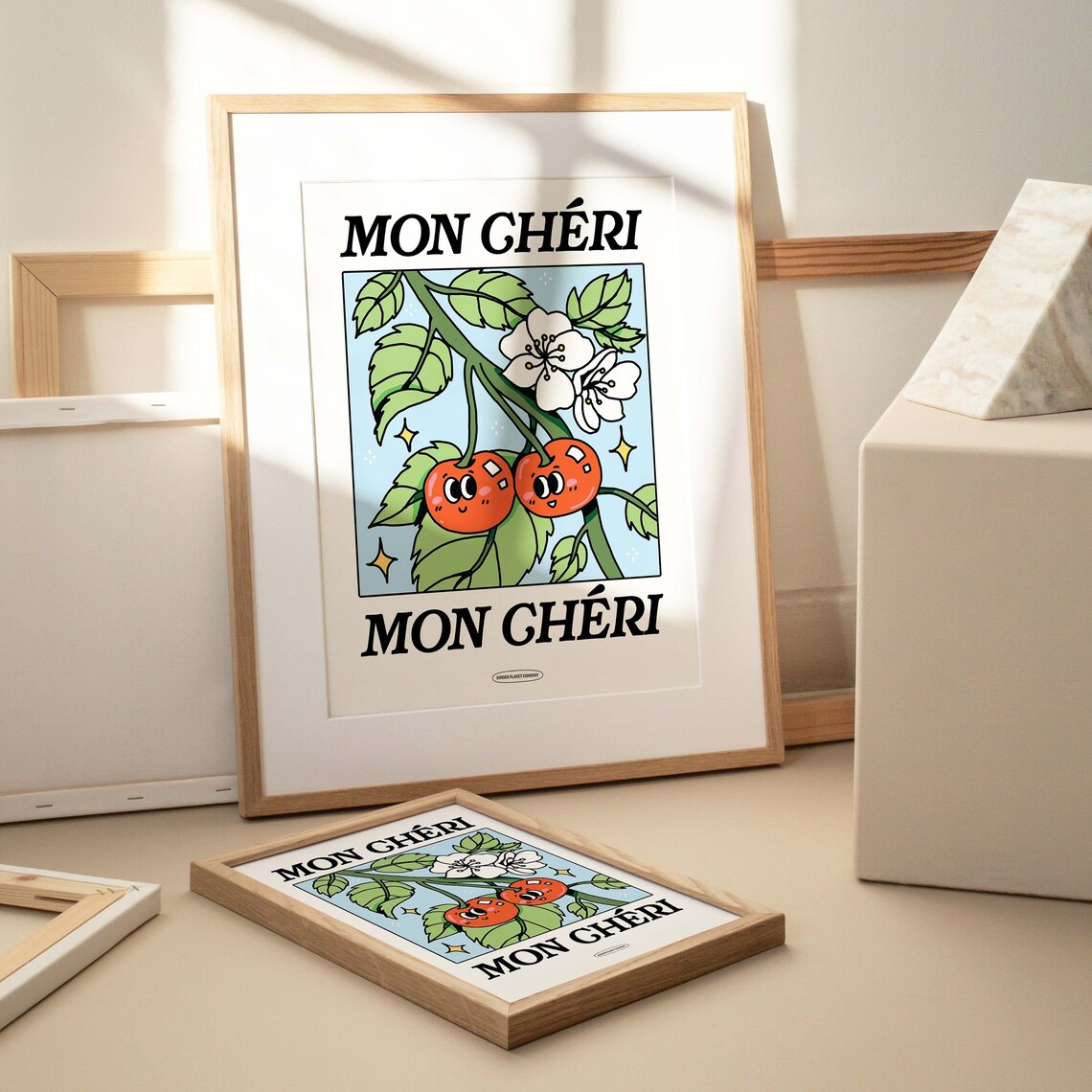 Mon Cheri Cute Cherry Blossom French Kitchen Illustration Poster - Image 2