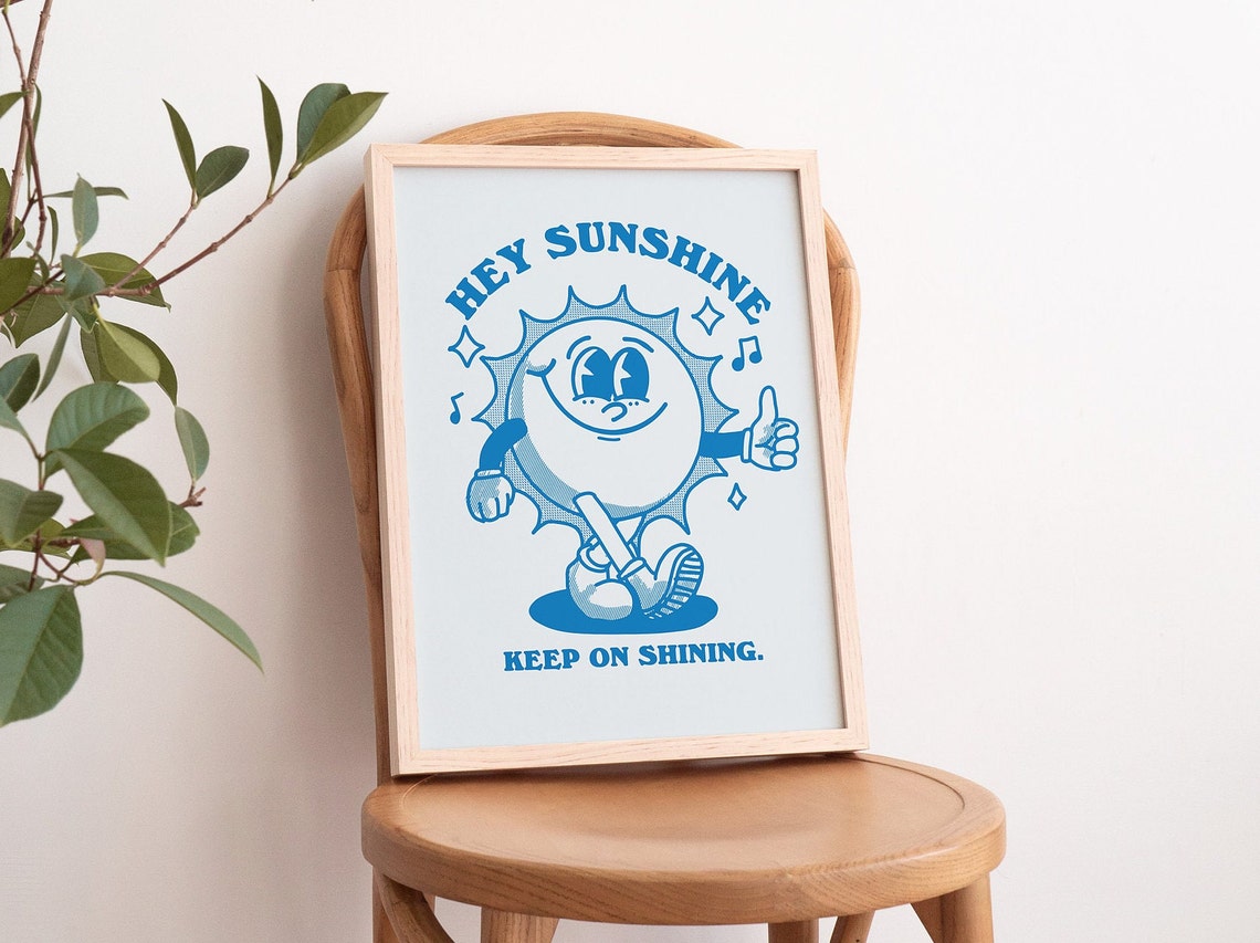 Hey Sunshine Keep on Shining Retro Sun Character Quote Wall Art - Image 3