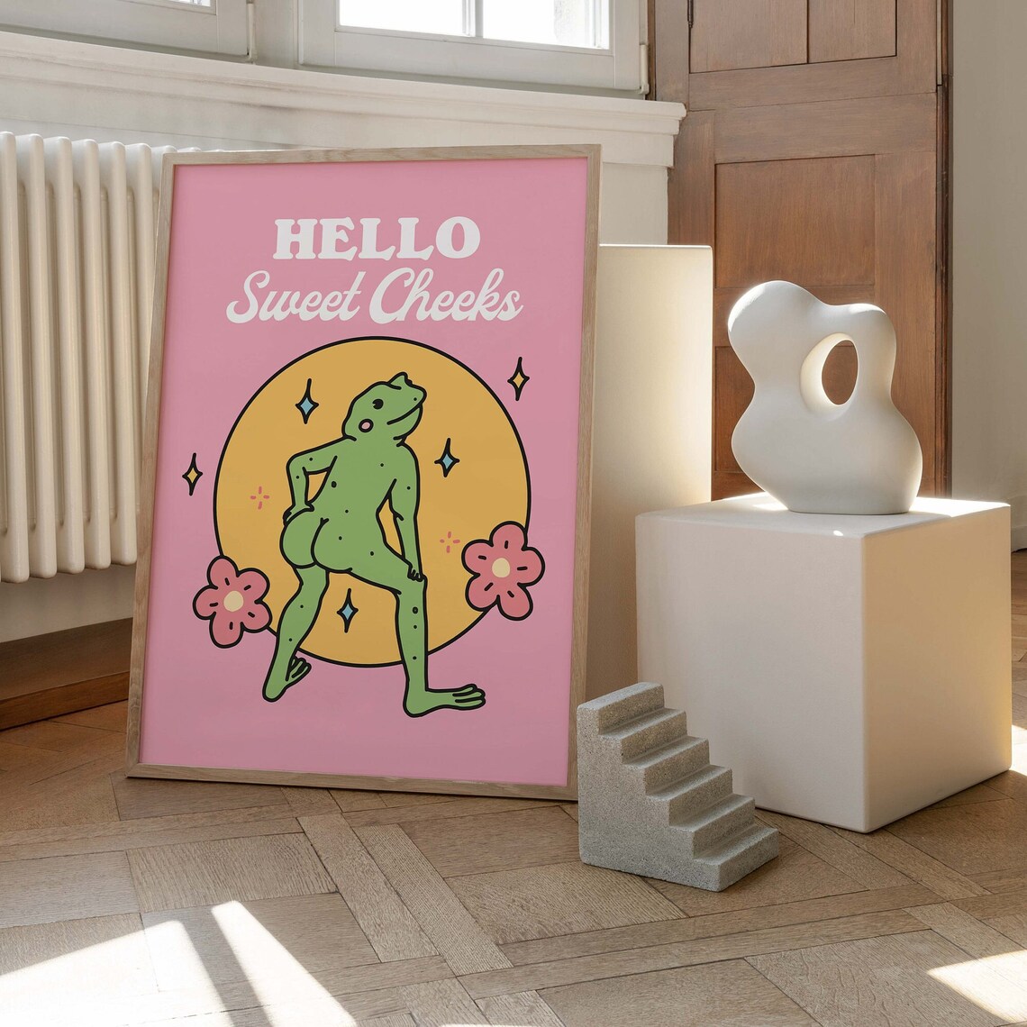Girly Frog Self Care Positivity Pink Retro Art Print - Image 2