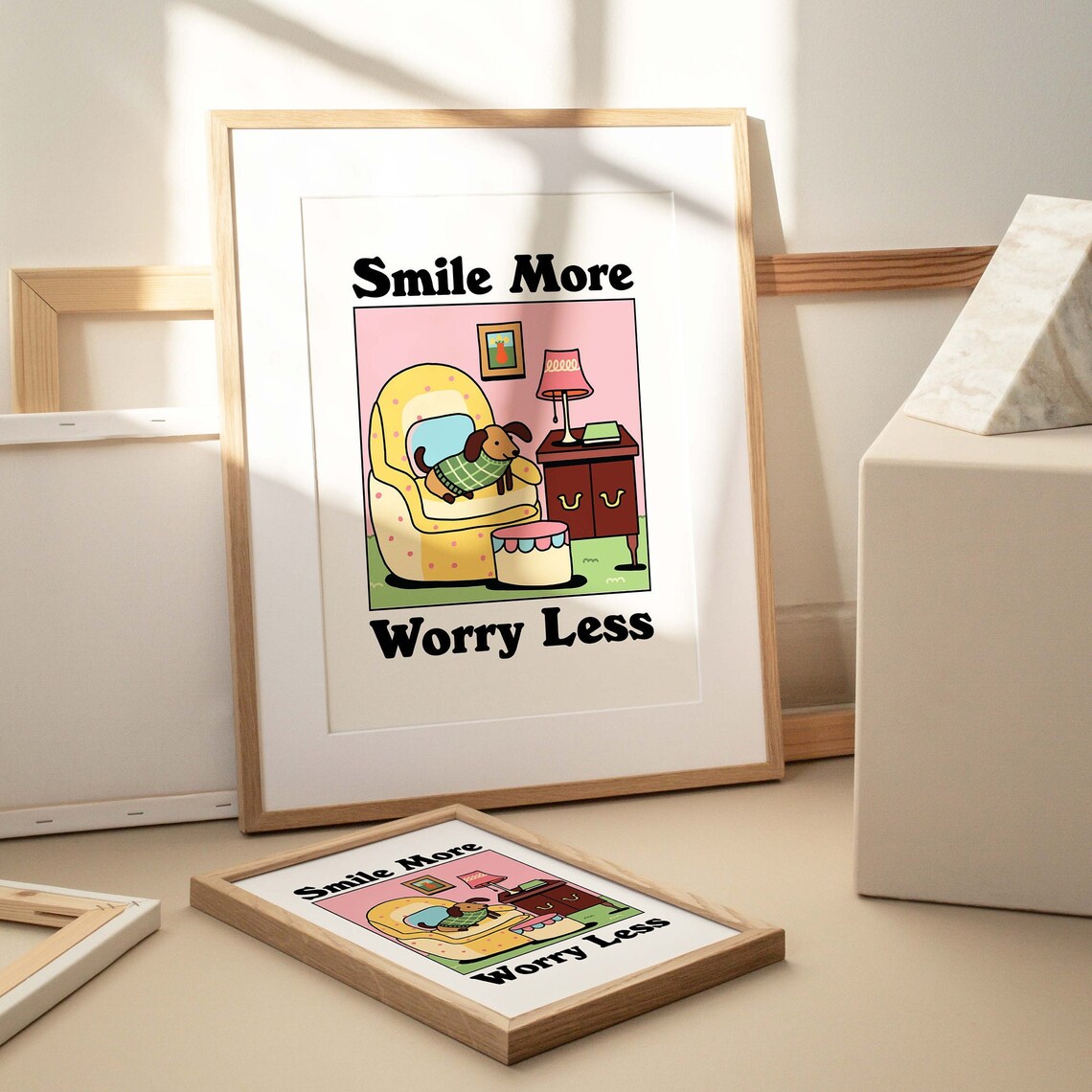 Retro Sausage Dog Happiness Quote Poster - Image 3