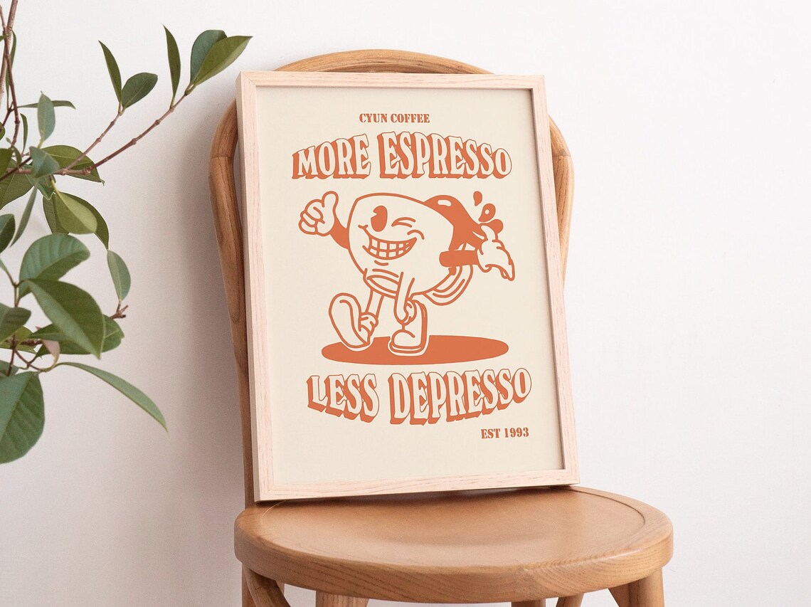 More Espresso Less Depresso Retro Coffee Art Print - Image 3