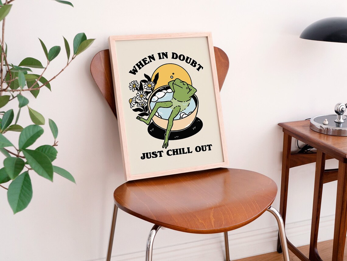 Retro Frog Chill Quote Vintage Flower Art Print - Image 2