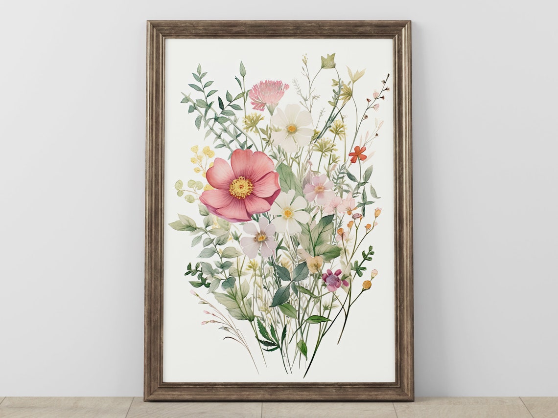 Botanical Watercolor Print Floral Wall Art Home Decor Instant Nature Inspired Pastel Flower Illustration