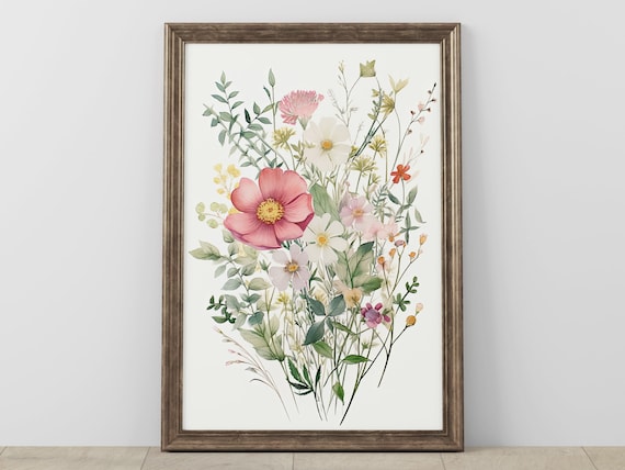 Botanical Watercolor Print Floral Wall Art Home Decor Instant Nature Inspired Pastel Flower Illustration