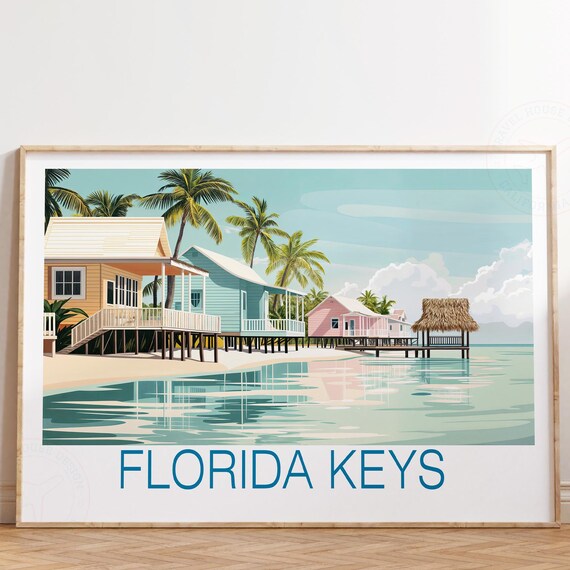 Florida Keys Tropical Stilt House Coastal Village Sunset Poster