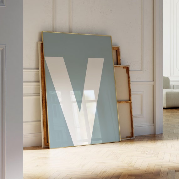 Initial V Print Blue Alphabet Poster Letter For Kidsdormcollegenursery Minimalist Sign