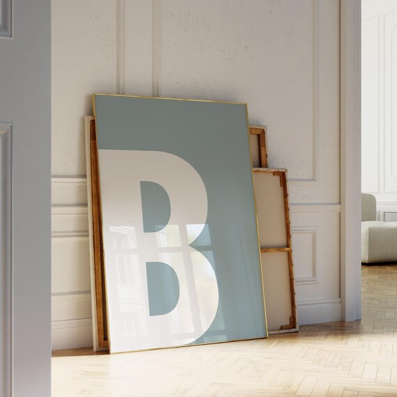Giant Letter B Bold White Sage Alphabet Typography Monogram Decor Poster