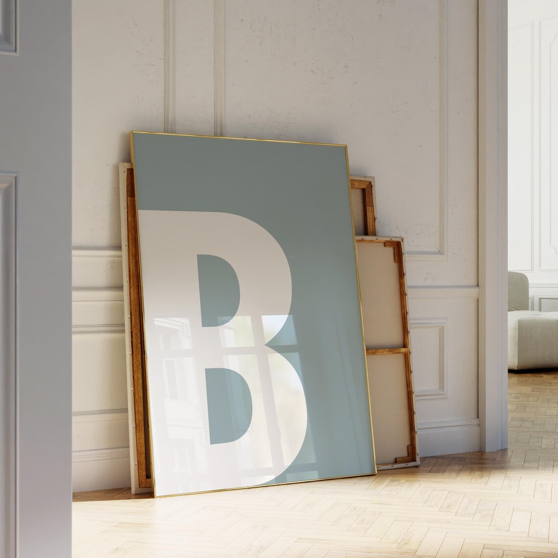 Giant Letter B Bold White Sage Alphabet Typography Monogram Decor Poster