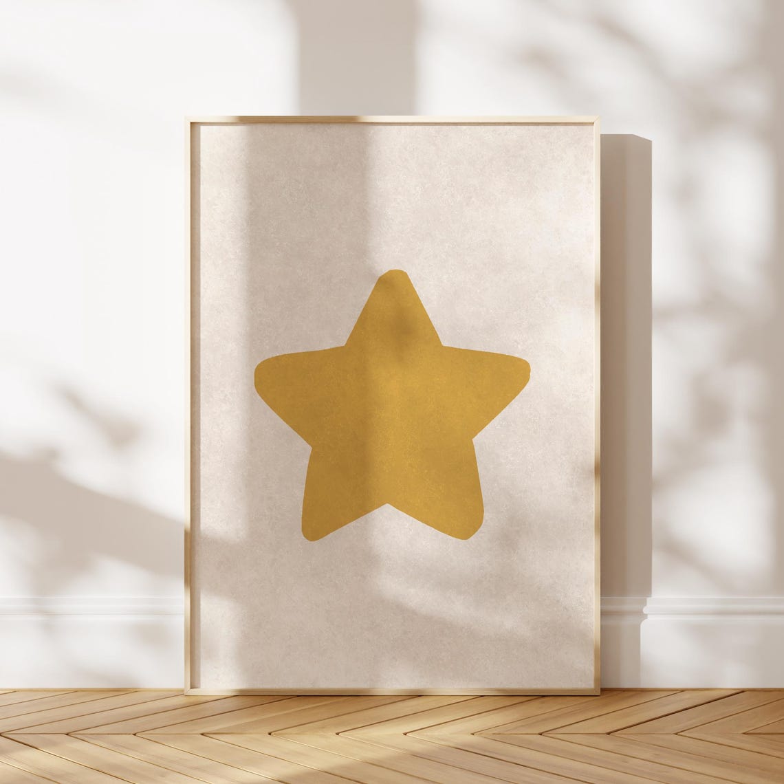 Large Mustard Yellow Star on Beige Minimalist Nursery Wall Art