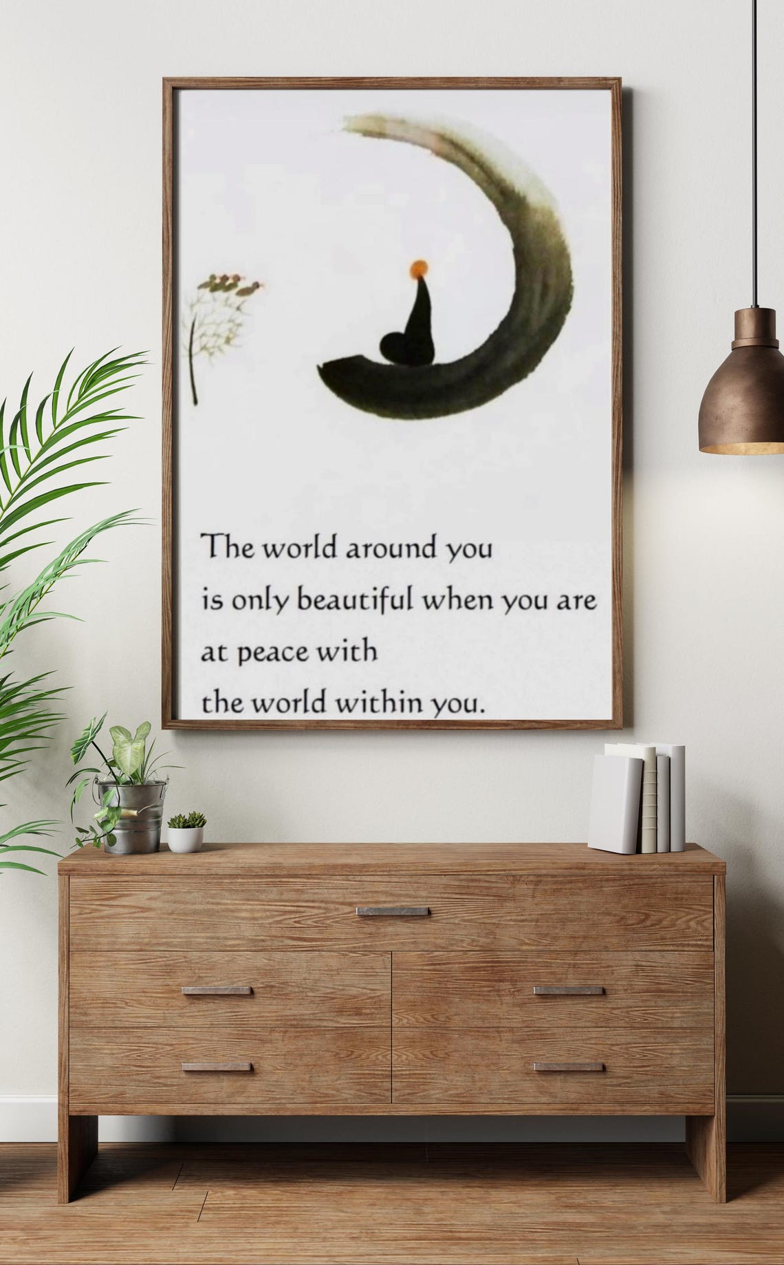 Inner Peace Crescent Moon Candle Zen Wisdom Quote Art Poster