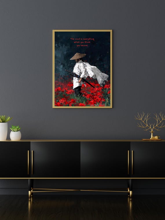 White Robe Samurai Red Spider Lily Field Mindset Quote Art Poster