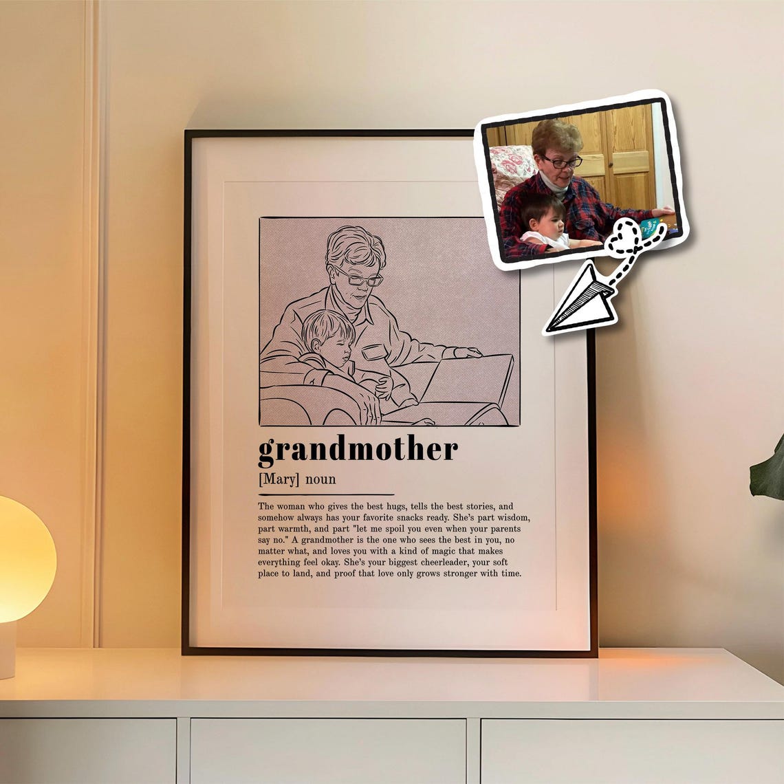 Grandmother Definition Custom Line Art Reading With Grandchild Poster