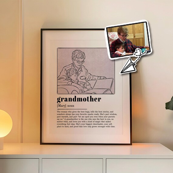 Minimalist Grandmother Portrait Custom Line Art Drawing Elegant Mothers Day Gift Modern Family Keepsake Unique Birthday Present