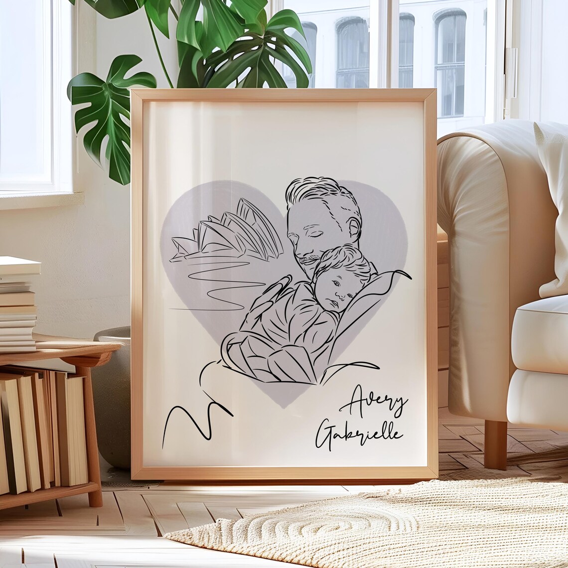Father and Daughter Heart Line Art With Sydney Opera House Print