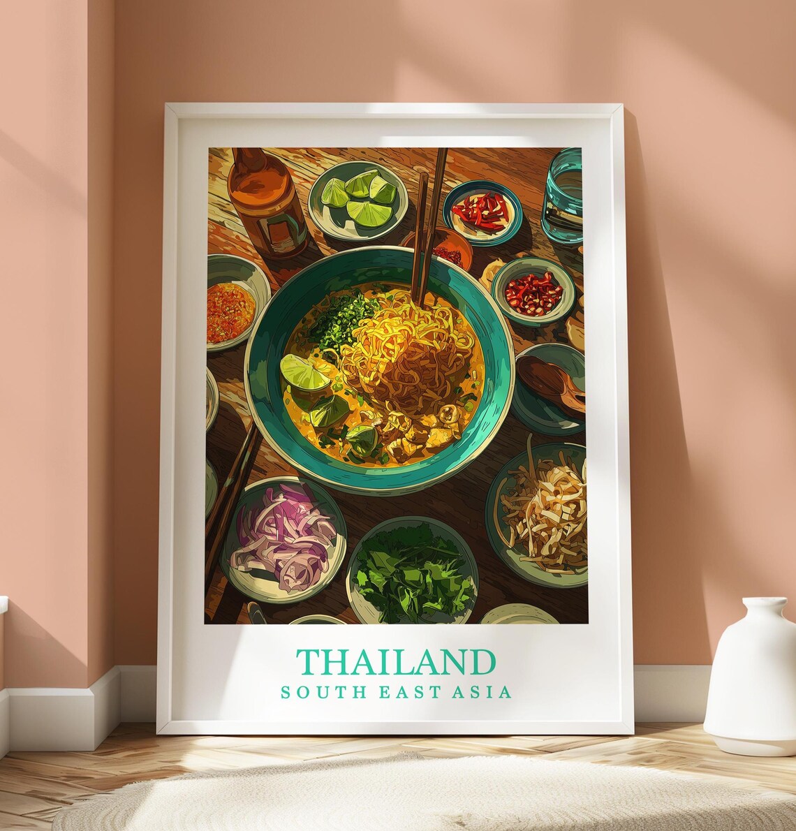 Thailand Khao Soi Curry Noodle Bowl Top View Travel Food Poster