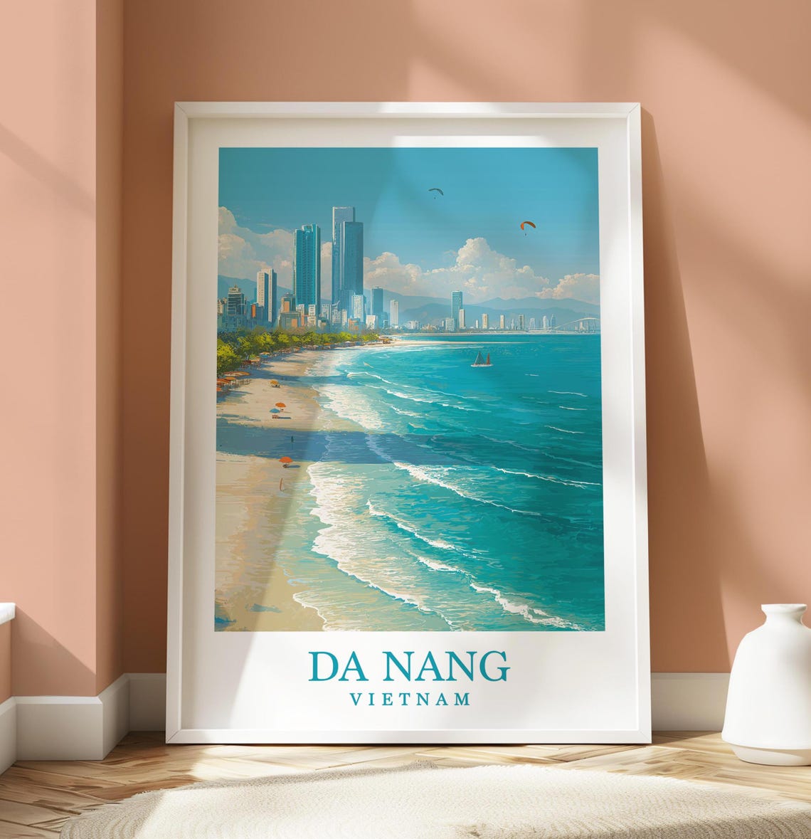 Da Nang Vietnam Beach Skyline Turquoise Sea Travel Poster Art