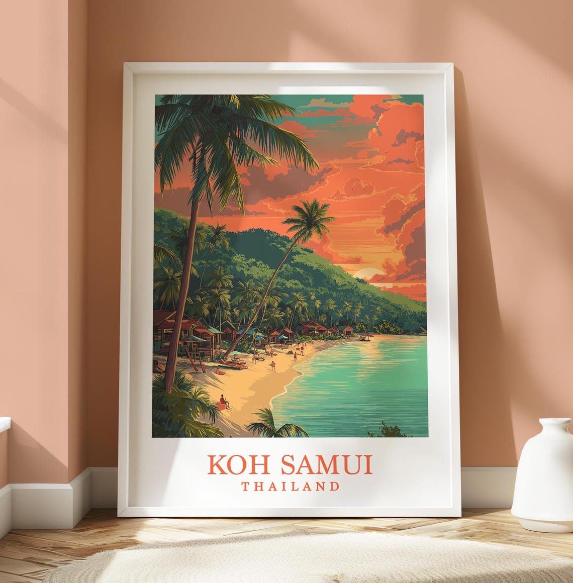 Koh Samui Sunset Beach Thailand Travel Poster Palm Trees Island Art