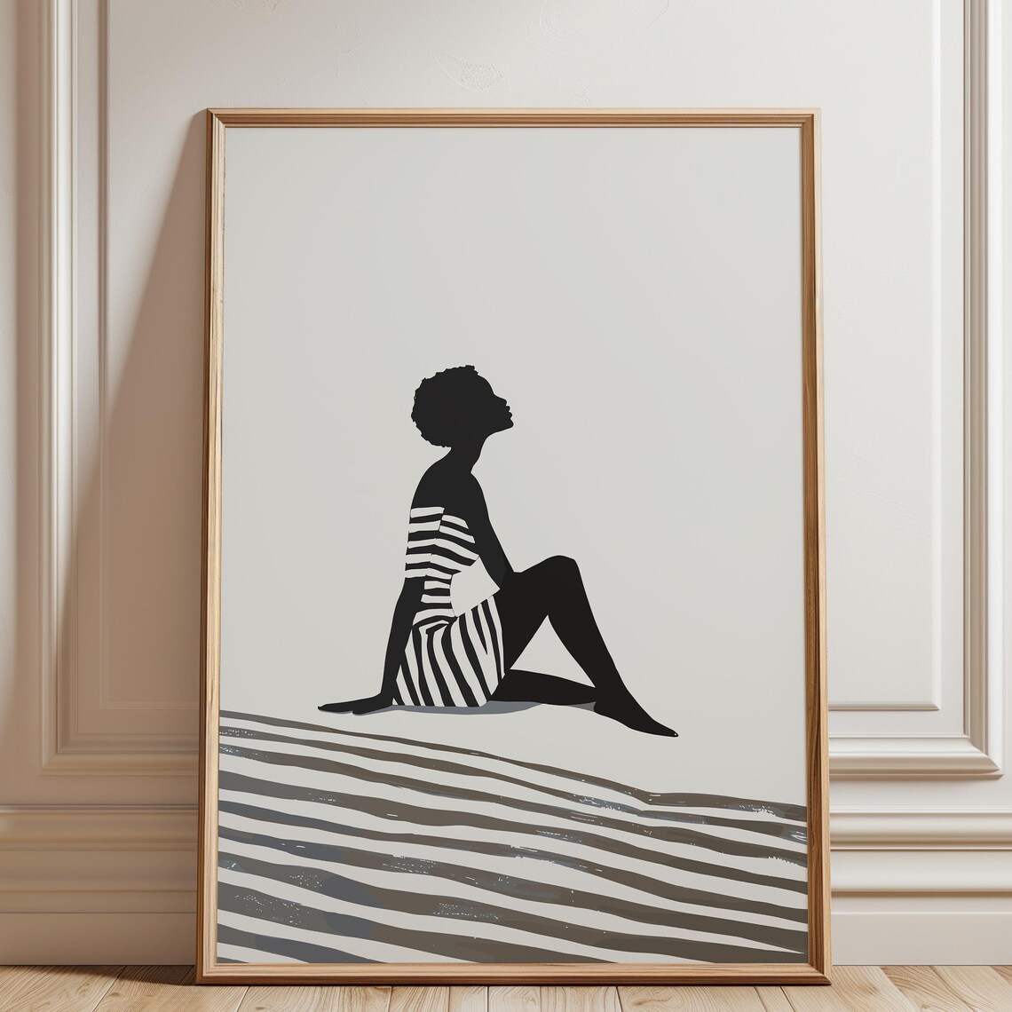Woman Silhouette Striped Dress Minimalist Modern Wall Poster