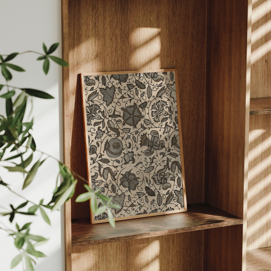 Vintage Neutral Brown Floral Textile Art Print - Image 3