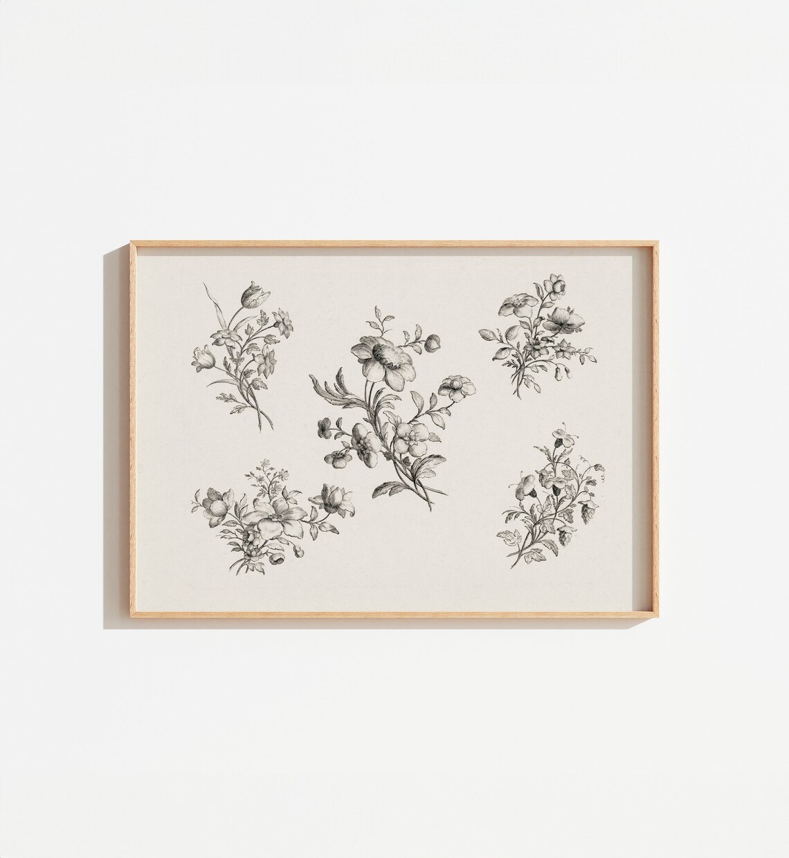 Vintage Cream French Botanical Print, Cottage Style Art