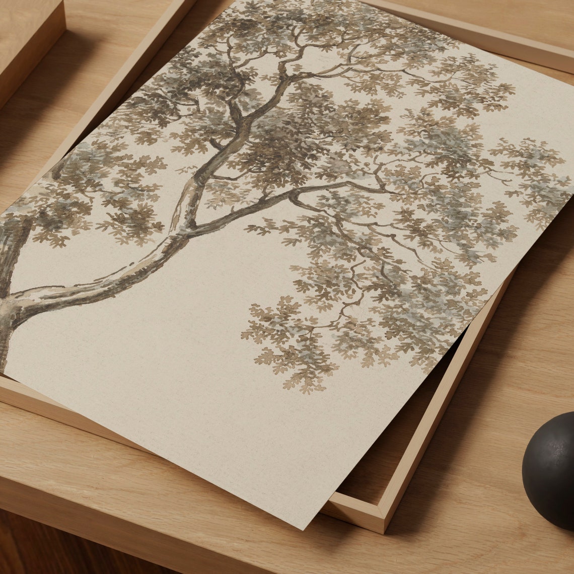 Vintage Rustic Tree Drawing Minimalist Neutral Landscape Wall Art Vintage Art - Image 2