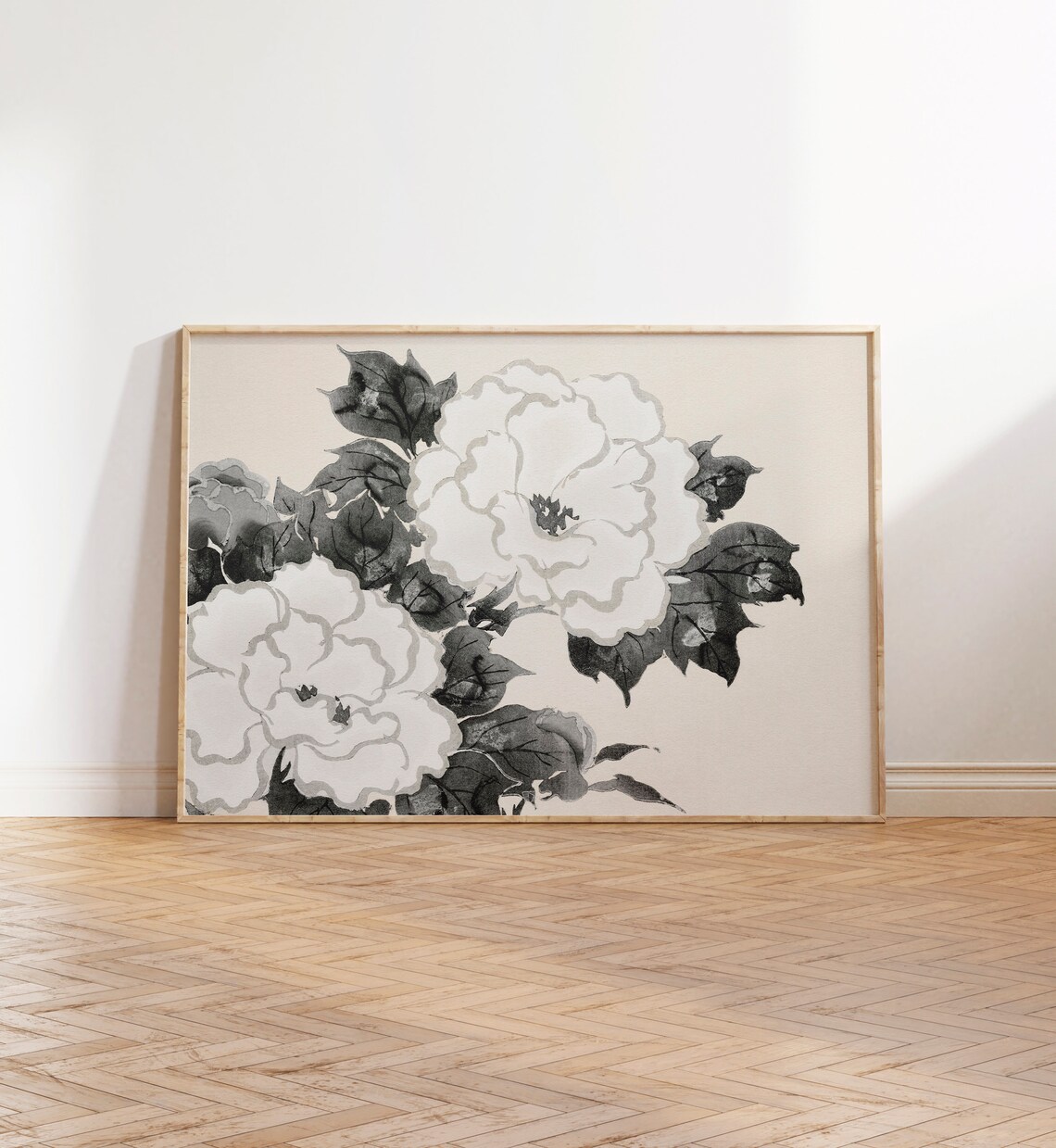 Vintage Neutral Botanical Art Print, Black And White Floral - Image 2