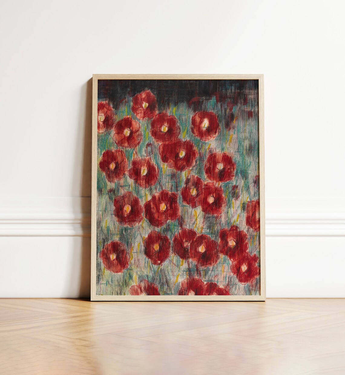 Vintage Red Poppies Abstract Floral Art Print - Image 5