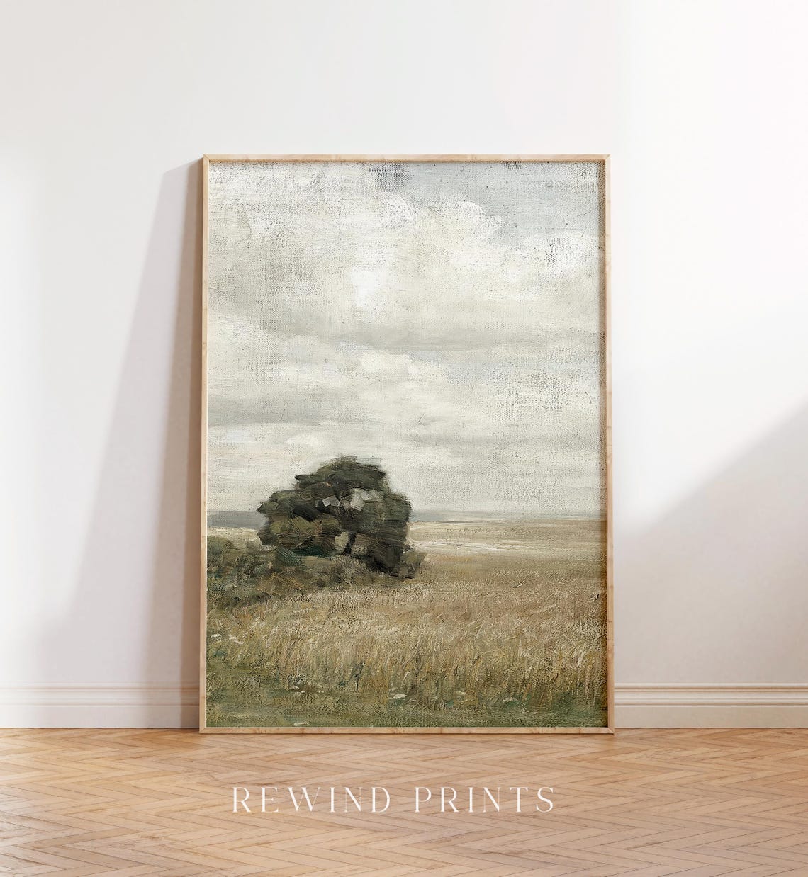 Vintage Muted Rustic Landscape Field Lone Tree Golden Wheat Wall Art - Image 5