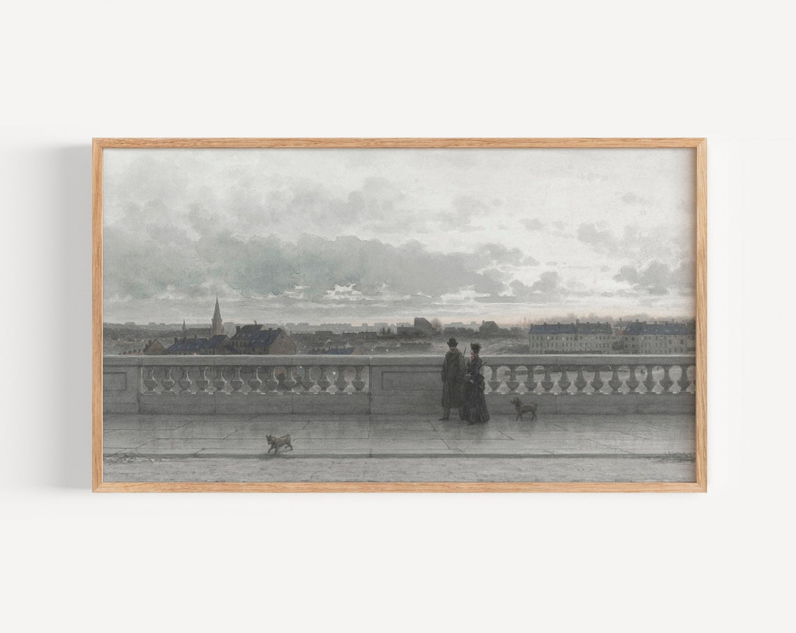 Frame Tv Art Vintage Landscape Bridge Painting Dark Toned Tv Art Moody Landscape Tv Art Oil Painting Art