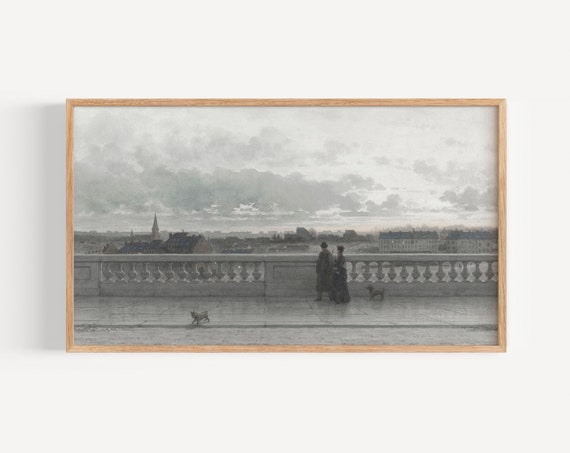 Frame Tv Art Vintage Landscape Bridge Painting Dark Toned Tv Art Moody Landscape Tv Art Oil Painting Art
