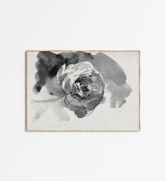 Vintage Black and White Floral Watercolor Art Print