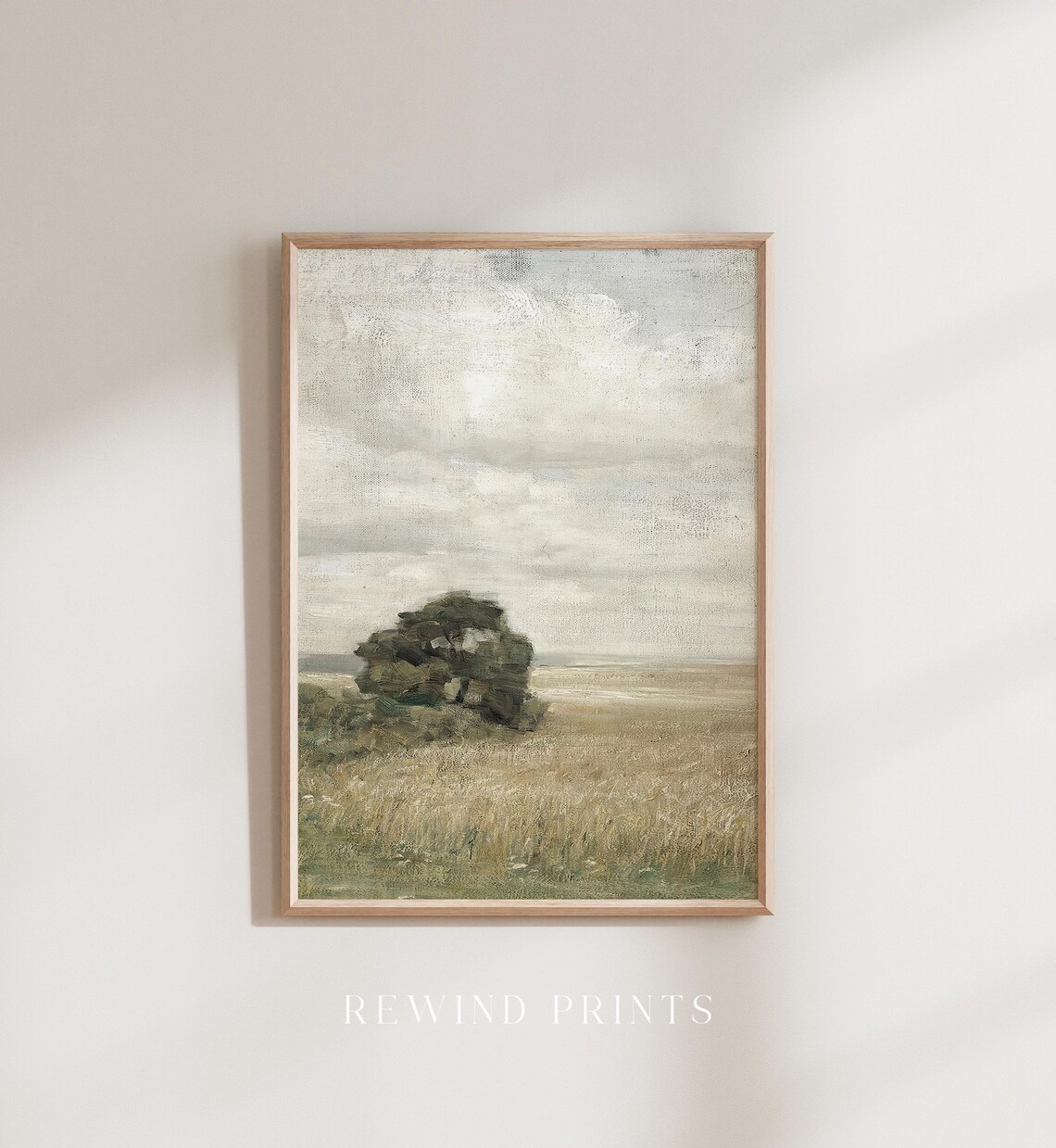 Vintage Muted Rustic Landscape Field Lone Tree Golden Wheat Wall Art - Image 4